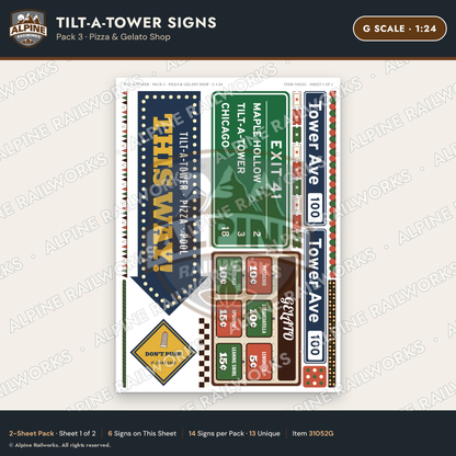 Alpine Railworks 31052G G Scale Roadside Signs - Leaning Tower