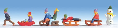 Noch 15819 HO Scale Children in the Snow -- 6 Kids, 4 Sleds & Snowman