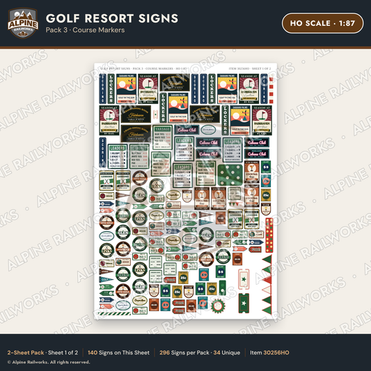 Alpine Railworks 30256HO HO Scale Golf Resort Signs - Course Markers