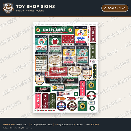 Alpine Railworks 30486O O Scale Toy Shop Signs - Holiday Toyland