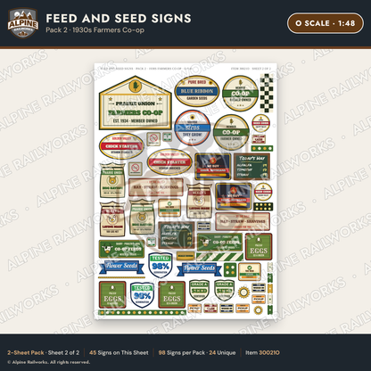 Alpine Railworks 30021O O Scale Feed and Seed Signs - Farmers Co-op