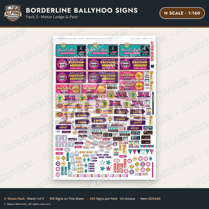 Alpine Railworks 30544N N Scale Roadside Signs - Border Tourist Stop