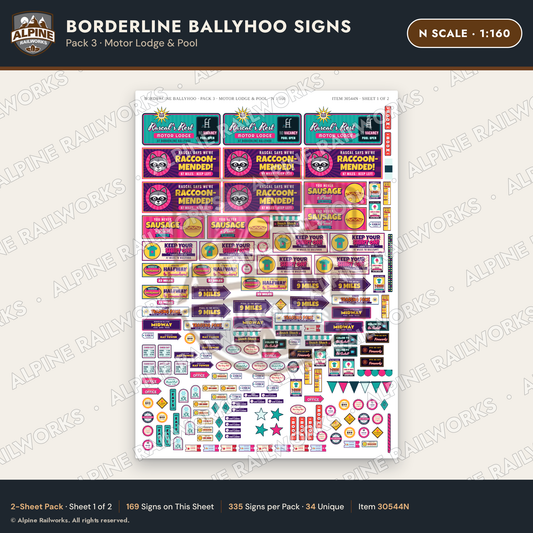 Alpine Railworks 30544N N Scale Roadside Signs - Border Tourist Stop