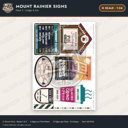 Alpine Railworks 30735G G Scale Tourist Signs - Mount Rainier - Lodge