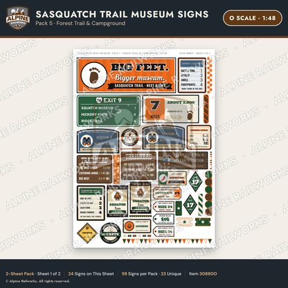 Alpine Railworks 30880O O Scale Roadside Signs - Bigfoot Museum