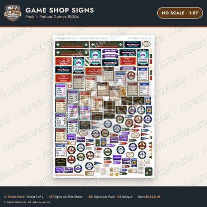 Alpine Railworks 30488HO HO Scale Game Shop Signs - Parlour Games