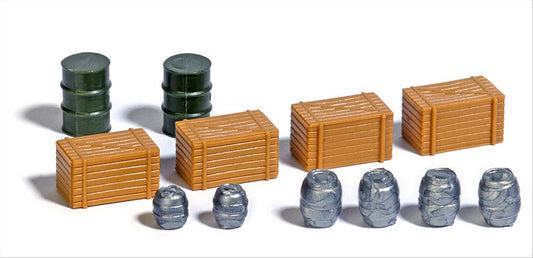 Busch 7784 HO Scale Barrels & Crates, Oil Drums & Beer Kegs