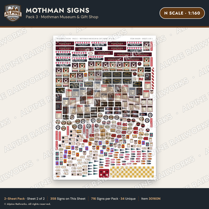 Alpine Railworks 30160N N Scale Mothman Signs - Mothman Museum