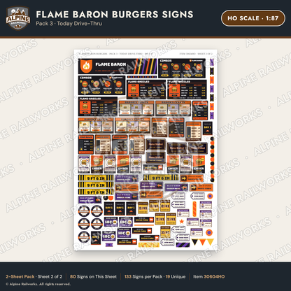 Alpine Railworks 30604HO HO Scale Fast Food Signs - Burgers