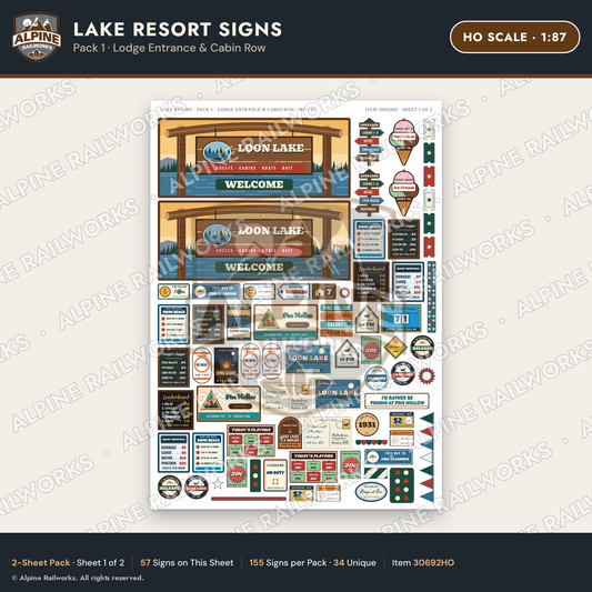 Alpine Railworks 30692HO HO Scale Lake Resort Signs - Lodge Entrance