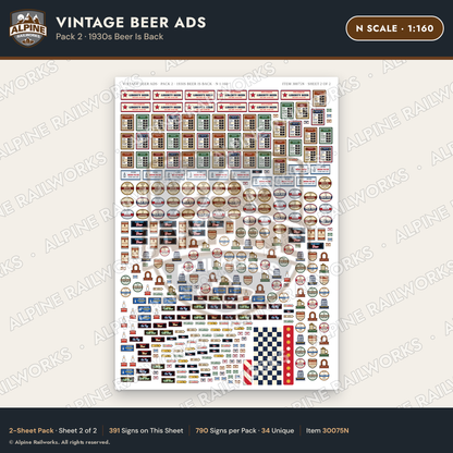 Alpine Railworks 30075N N Scale Vintage Beer Ads - 1930s Beer Is Back