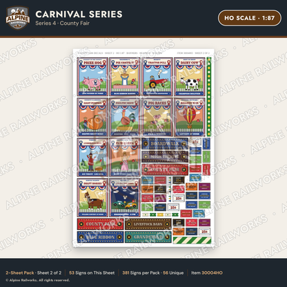 Alpine Railworks 30004HO HO Scale Carnival Signs - County Fair