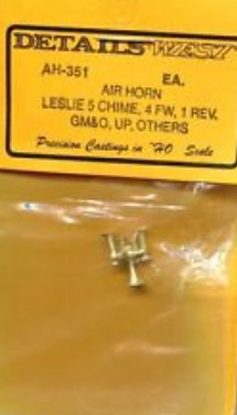 Details West 351 HO Air Horn Leslie 5-Chime, 4-Forward, 1-Reverse for GM&O, UP,