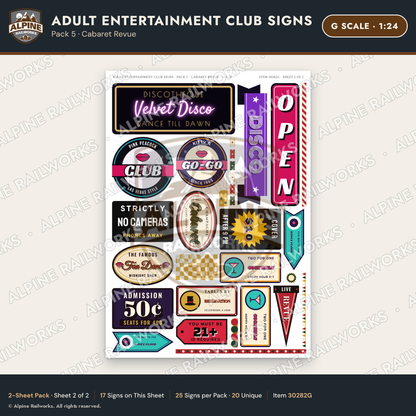 Alpine Railworks 30282G G Scale Adult Entertainment Club Signs