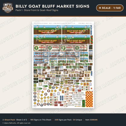 Alpine Railworks 30864N N Scale Roadside Signs - Goats on the Roof