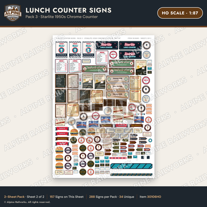 Alpine Railworks 30106HO HO Scale Lunch Counter Signs