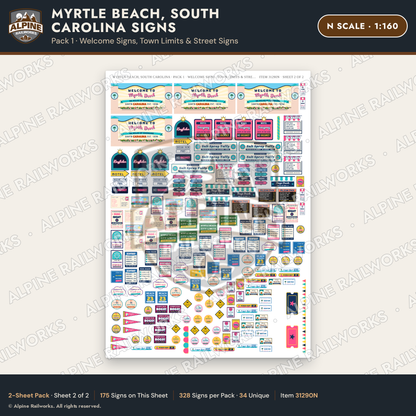 Alpine Railworks 31290N N Scale Myrtle Beach SC Signs - Welcome Signs