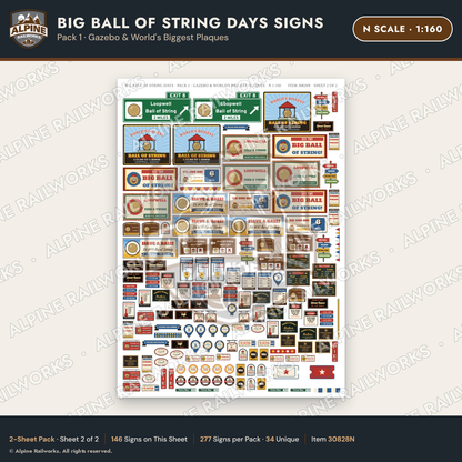 Alpine Railworks 30828N N Scale Roadside Signs - Giant Ball of Twine