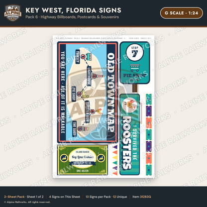 Alpine Railworks 31283G G Scale Key West FL Signs - Billboards