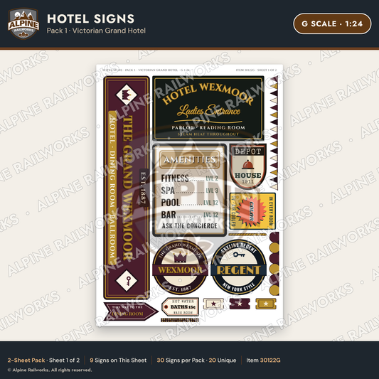 Alpine Railworks 30122G G Scale Hotel Signs - Victorian Grand Hotel