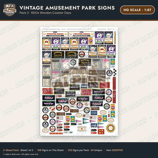 Alpine Railworks 30207HO HO Scale Vintage Amusement Park Signs