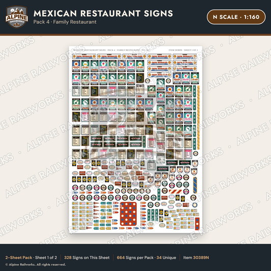 Alpine Railworks 30389N N Scale Mexican Restaurant Signs