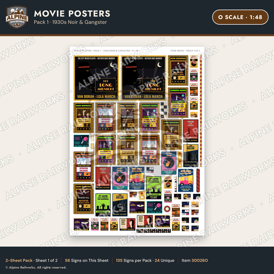 Alpine Railworks 30026O O Scale Movie Posters - 1930s Noir & Gangster
