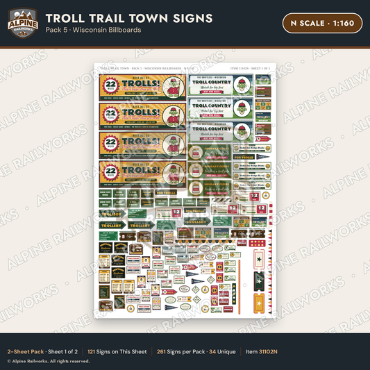 Alpine Railworks 31102N N Scale Roadside Attraction Signs - Troll Town