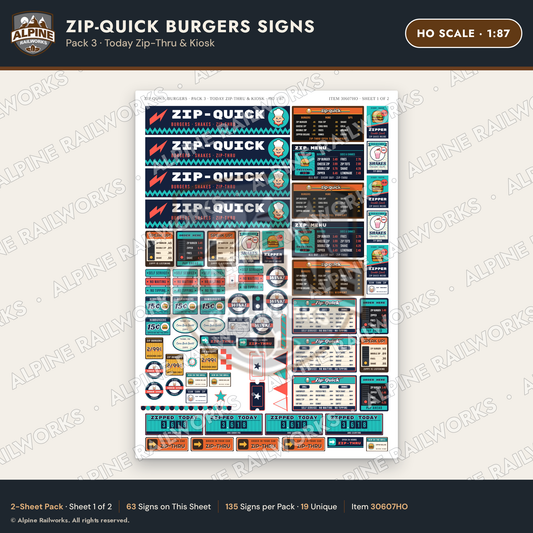 Alpine Railworks 30607HO HO Scale Fast Food Signs - Burger Stand