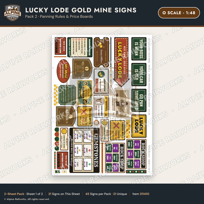 Alpine Railworks 31141O O Scale Roadside Signs - Gold Panning Mine