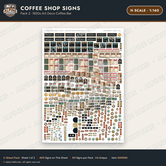 Alpine Railworks 30093N N Scale Coffee Shop Signs