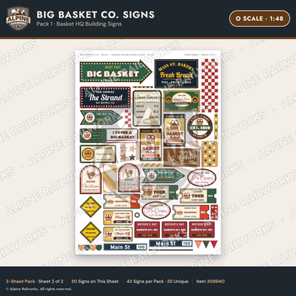 Alpine Railworks 30894O O Scale Roadside Signs - Basket Building