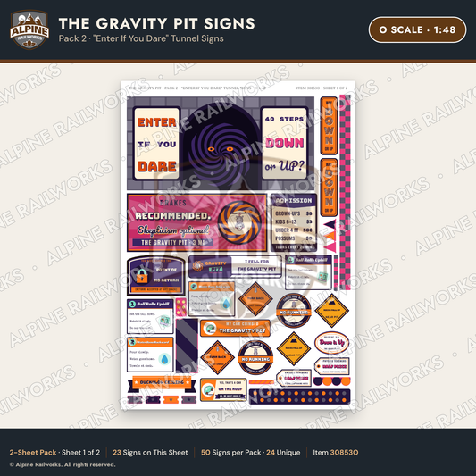 Alpine Railworks 30853O O Scale Roadside Signs - Mystery Hole
