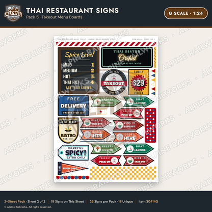 Alpine Railworks 30414G G Scale Thai Restaurant Signs