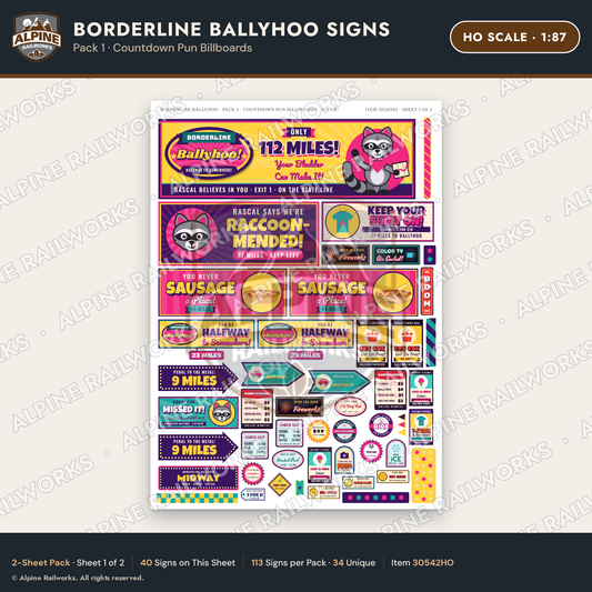 Alpine Railworks 30542HO HO Scale Roadside Signs - Border Tourist Stop