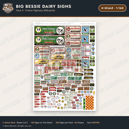 Alpine Railworks 30970N N Scale Roadside Signs - Giant Cow Dairy