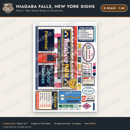 Alpine Railworks 31321O O Scale Niagara Falls NY Signs - Shops