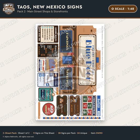 Alpine Railworks 31411O O Scale Taos NM Signs - Main Street Shops