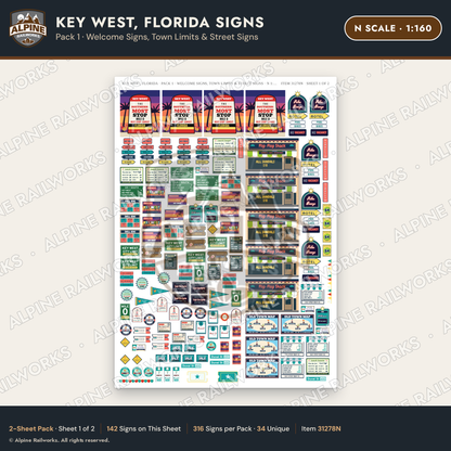 Alpine Railworks 31278N N Scale Key West FL Signs - Welcome Signs