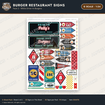 Alpine Railworks 30447G G Scale Burger Restaurant Signs