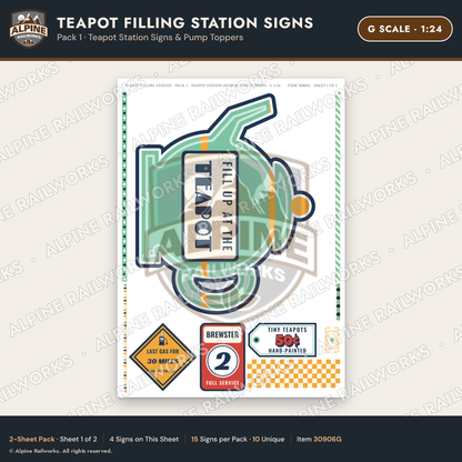 Alpine Railworks 30906G G Scale Roadside Signs - Teapot Gas Station