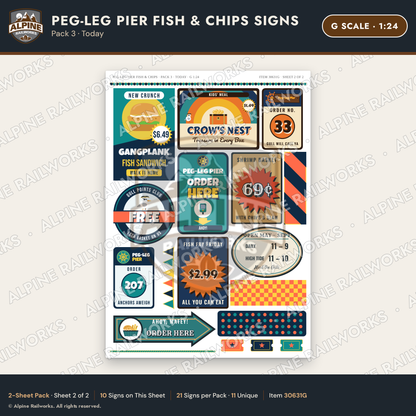 Alpine Railworks 30631G G Scale Fast Food Signs - Fish & Chips - Today