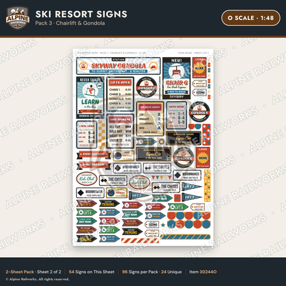 Alpine Railworks 30244O O Scale Ski Resort Signs - Chairlift & Gondola