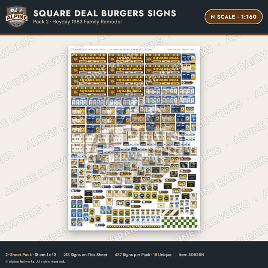 Alpine Railworks 30636N N Scale Fast Food Signs - Square Burgers
