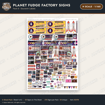 Alpine Railworks 31217N N Scale Fudge Factory Signs - Souvenir Labels