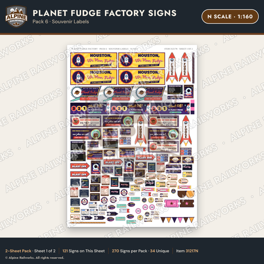 Alpine Railworks 31217N N Scale Fudge Factory Signs - Souvenir Labels