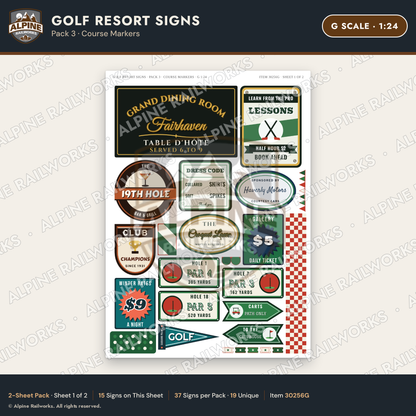 Alpine Railworks 30256G G Scale Golf Resort Signs - Course Markers