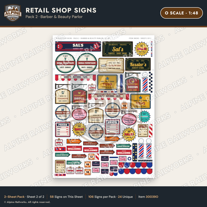 Alpine Railworks 30039O O Scale Retail Shop Signs - Barber
