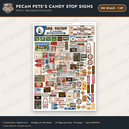 Alpine Railworks 30593HO HO Scale Roadside Signs - Pecan Candy Stop