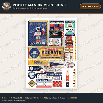 Alpine Railworks 30965O O Scale Roadside Signs - Spaceman Drive-In